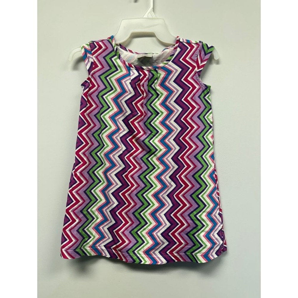 Hanna Andersson Girls Chevron Zigzag Dress 120 cm US 6X-7 Cotton Sleeveless‎